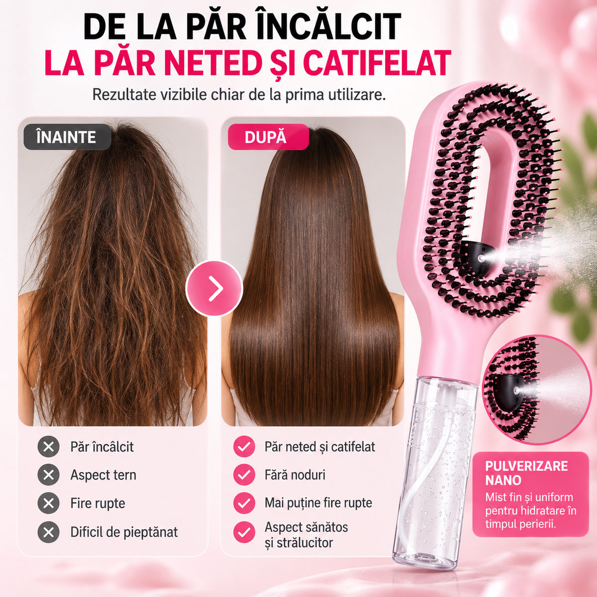 Perie Magică cu Pulverizator pentru Pieptănat fără Noduri